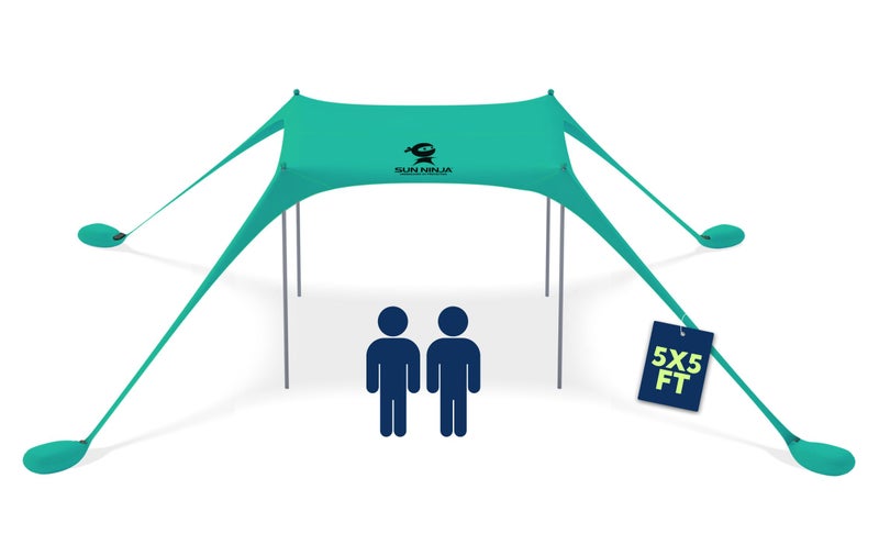 SUN NINJA Beach Tent Sun Shelter UPF50+ - Easy Pop Up Beach Canopy - Outdoor Shade for Camping Trips, Fishing, Backyard Fun Picnics - Sand Shovel, Ground Pegs & Stability Poles - Image 1